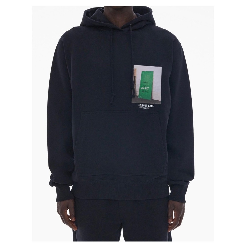 Helmut Lang Black Sebastian Lager Graphic Logo Hoodie Mens Medium